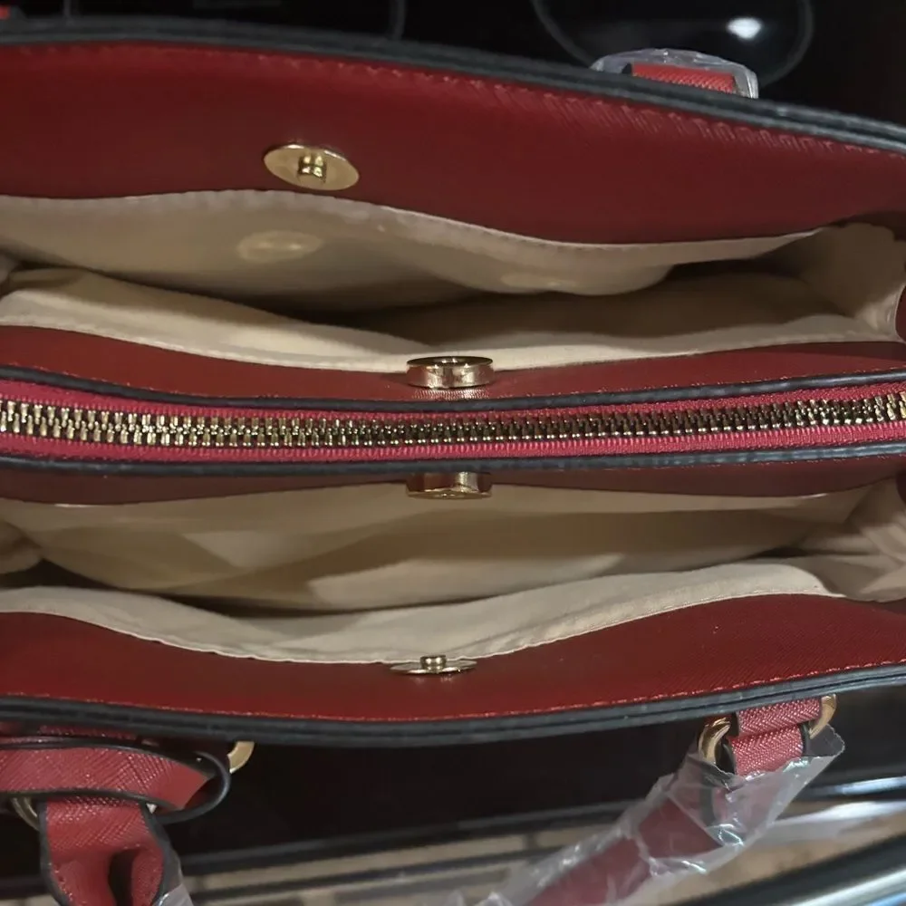Elegant‎ Red Handbag with Tassel Accents with crossbody strap